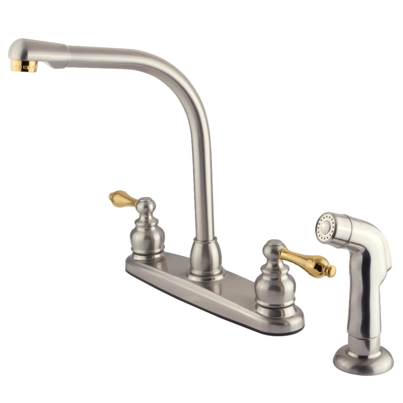 Victorian Centerset Double Handle Kitchen Faucet, Brushed Nickel, With Spray