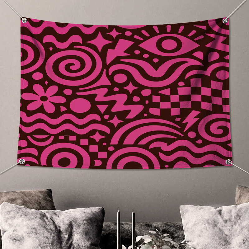Tapisserie murale formes abstraites roses, 68in H x80in W with 4 Grommets