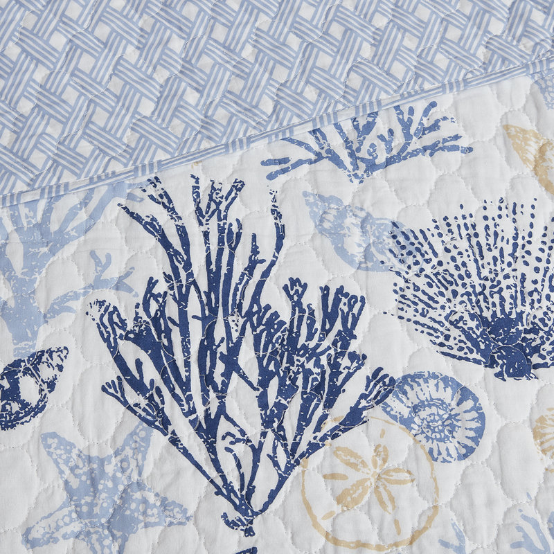 Twin Blue Cotton Reversible Nautical Quilt Set