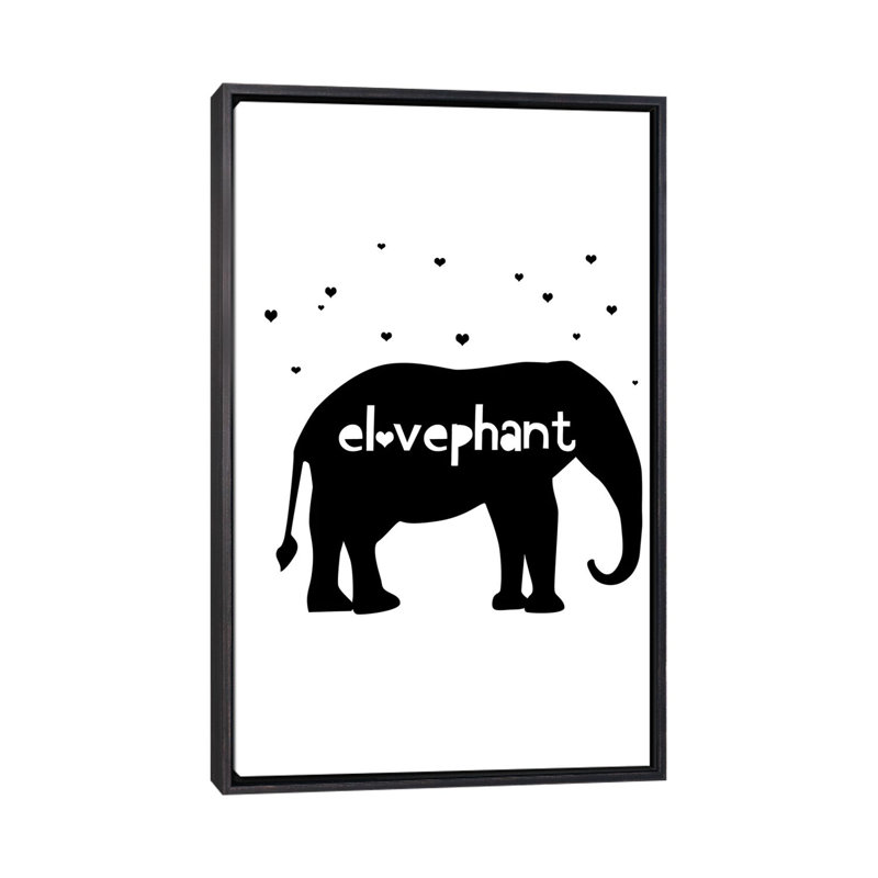 Éléphant, art sur toile, Toile avec cadre noir patiné, H 26 po x l 18 po x 1,5 po