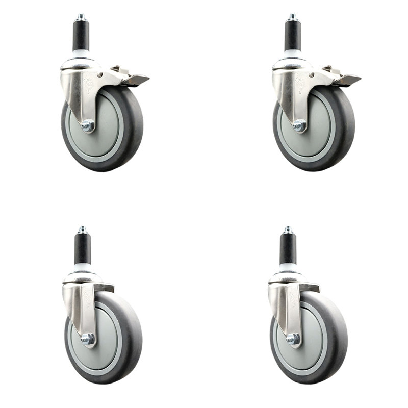 Thermoplastic Rubber Swivel Stem Caster Set with 2 Lock Brake, 3" H x 3" W