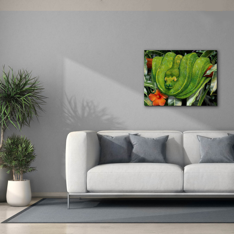  «Green Tree Python» par Tim Jeffs, art mural sur toile, H 26 po x l 34 po
