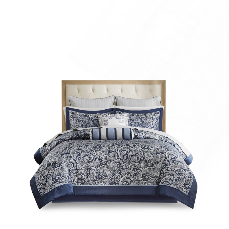 Ensemble d'édredon luxueux 12 pièces avec draps en coton bleu marine, ensemble de literie grand lit pour les chambres élégantes et confortables