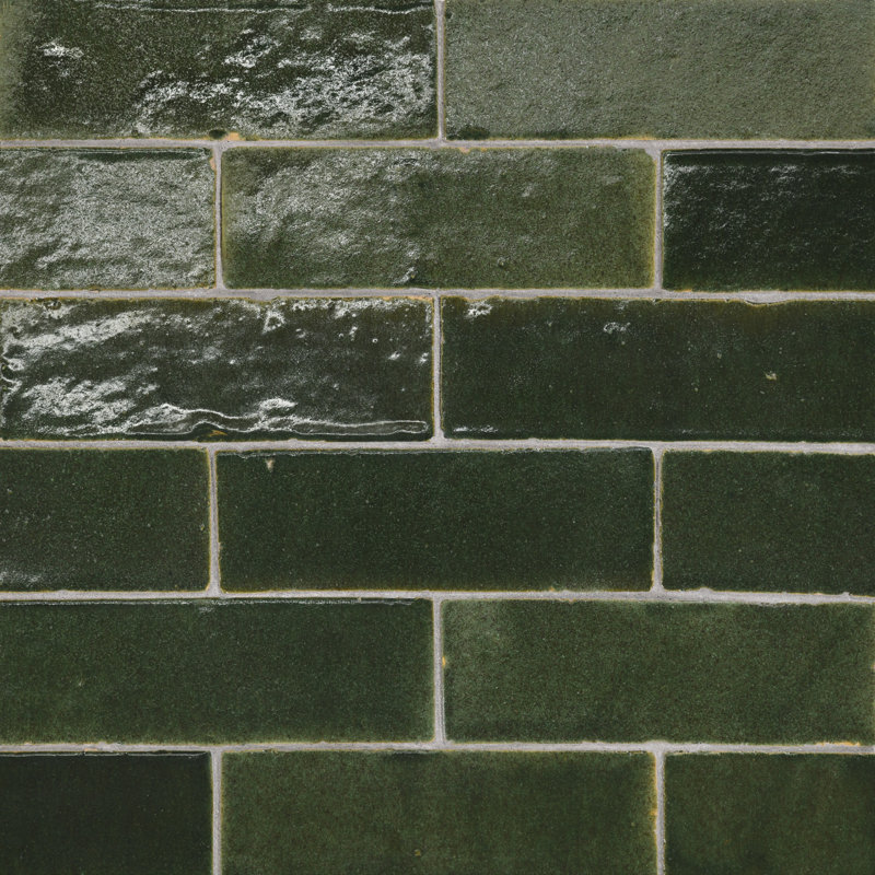 Zagora 2" x 6" Glossy Zellige Field Tile, Vert Mousse