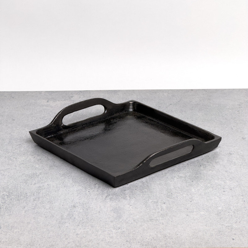 Textured Black Aluminum Rectangular Tray with Handles