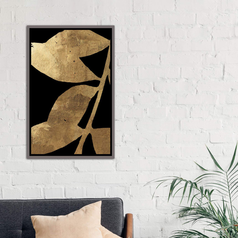 « Doré II »-impression d’art graphique, H 26 po x l 18 po x 1,5 po, Toile encadrée de bois rustique foncé