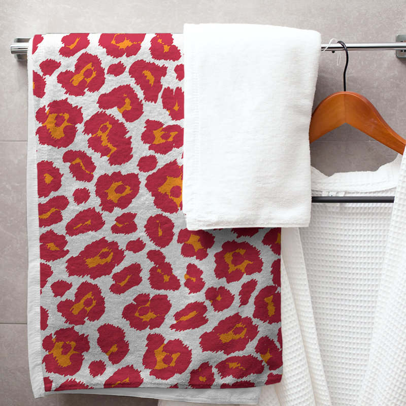 Serviette de bain Lucida, Mélange polyester-coton, Blanc / orange / rouge