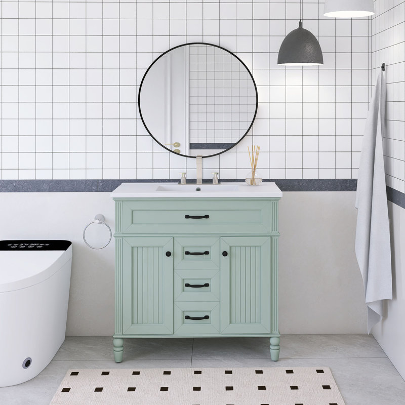 36'' Freestanding Single Sink Bathroom Vanity With Ceramic Top, Black, Green