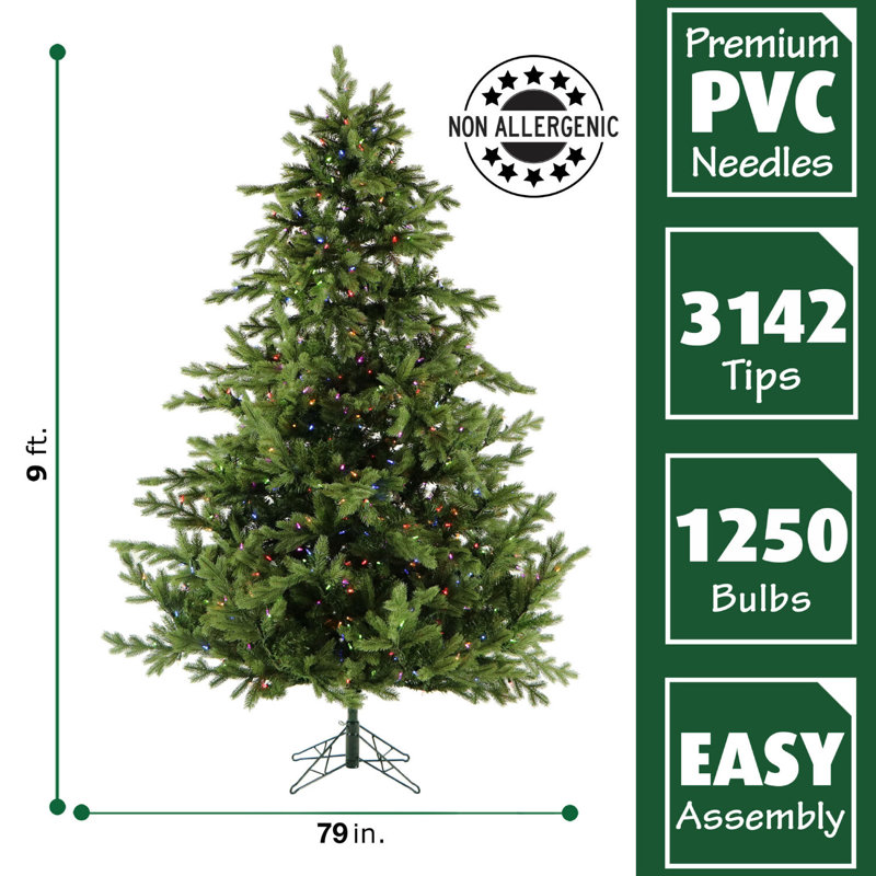 Foxtail 9' Green Pine Artificial Christmas Tree with 1250 Multi-Colored Lighs