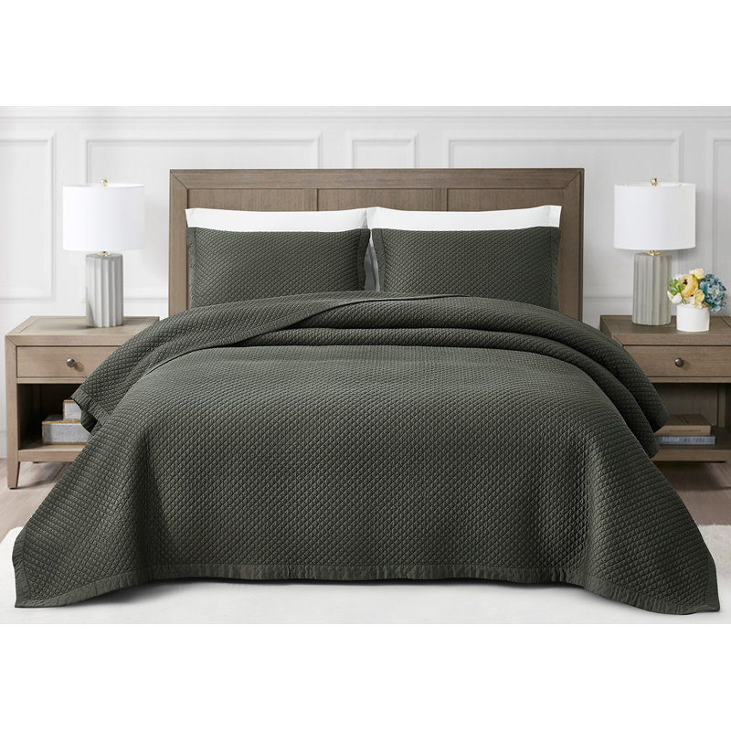 Silky Cooling Eucalyptus Tencel Lyocell Diamond Stitch Quilt Set, King Quilt + 2 King Shams, Slate Gray