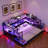 Modern Gaming Daybed With Integrated Desk, Bookcase, 3 Storage Drawers, Pegboard Headboard, Built-in Charging Station And Led Light-1012429594