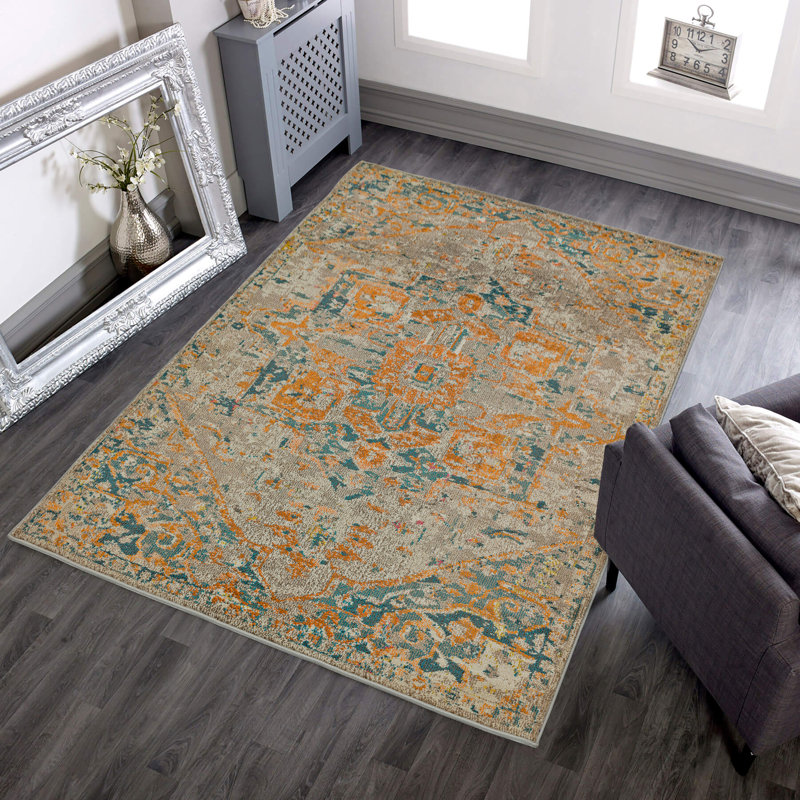 Corvena Arabesque Flatweave Orange/Beige Area Rug, Rectangle 120 x 170cm