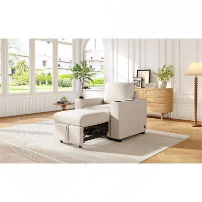 35.4" Modern Pull-Out Sofa Bed, Convertible Single Sofa Chair, Compact Design for Living Room, Beige