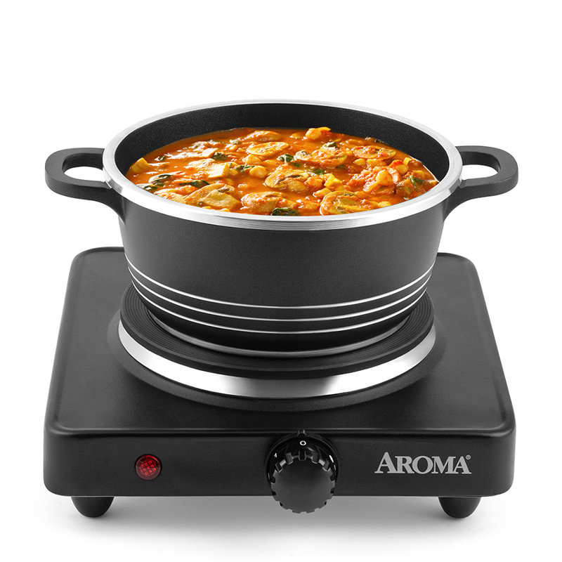 Plaque chauffante moulée sous pression simple AROMA® de 6 po, compacte et portable avec contrôle de la température