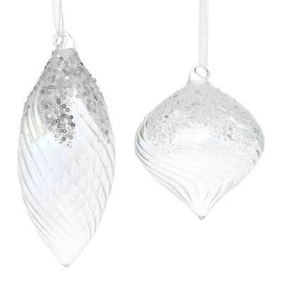Glittered Silver  Ornament - 4-6 Inches Set Of 6