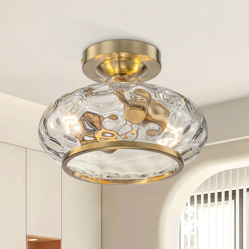 Plafonnier semi-encastré 2 lumières avec verre martelé Alixandra, Laiton