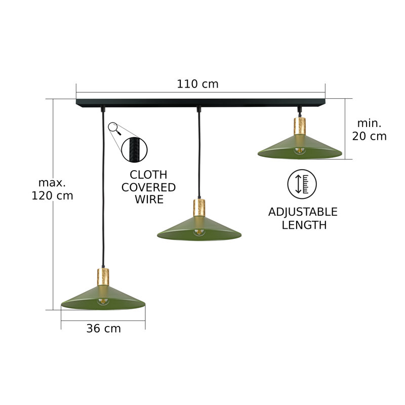 3 - Light Matte Black Dome Pendant, Gold/Khaki