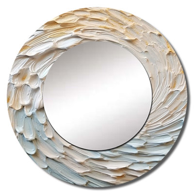 Sarthak Gold and Cream Enchanted Whirls III - Abstract Spirals Unique Wall Mirror Decor, Modern Large Round Mirror, Printed Metal Art