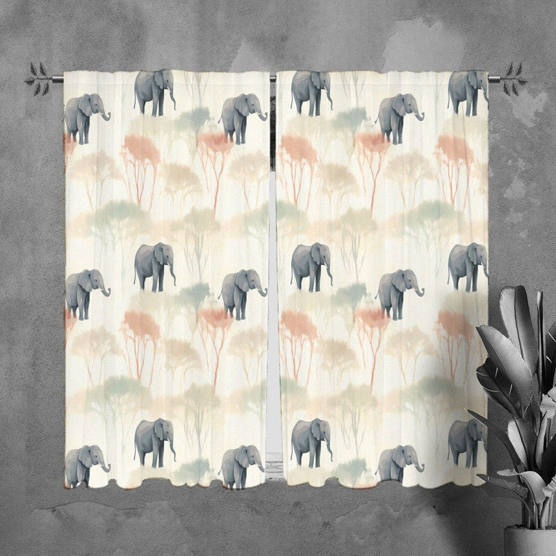 Rideaux éléphant avec rideaux roses, H 82 po x l 20 po