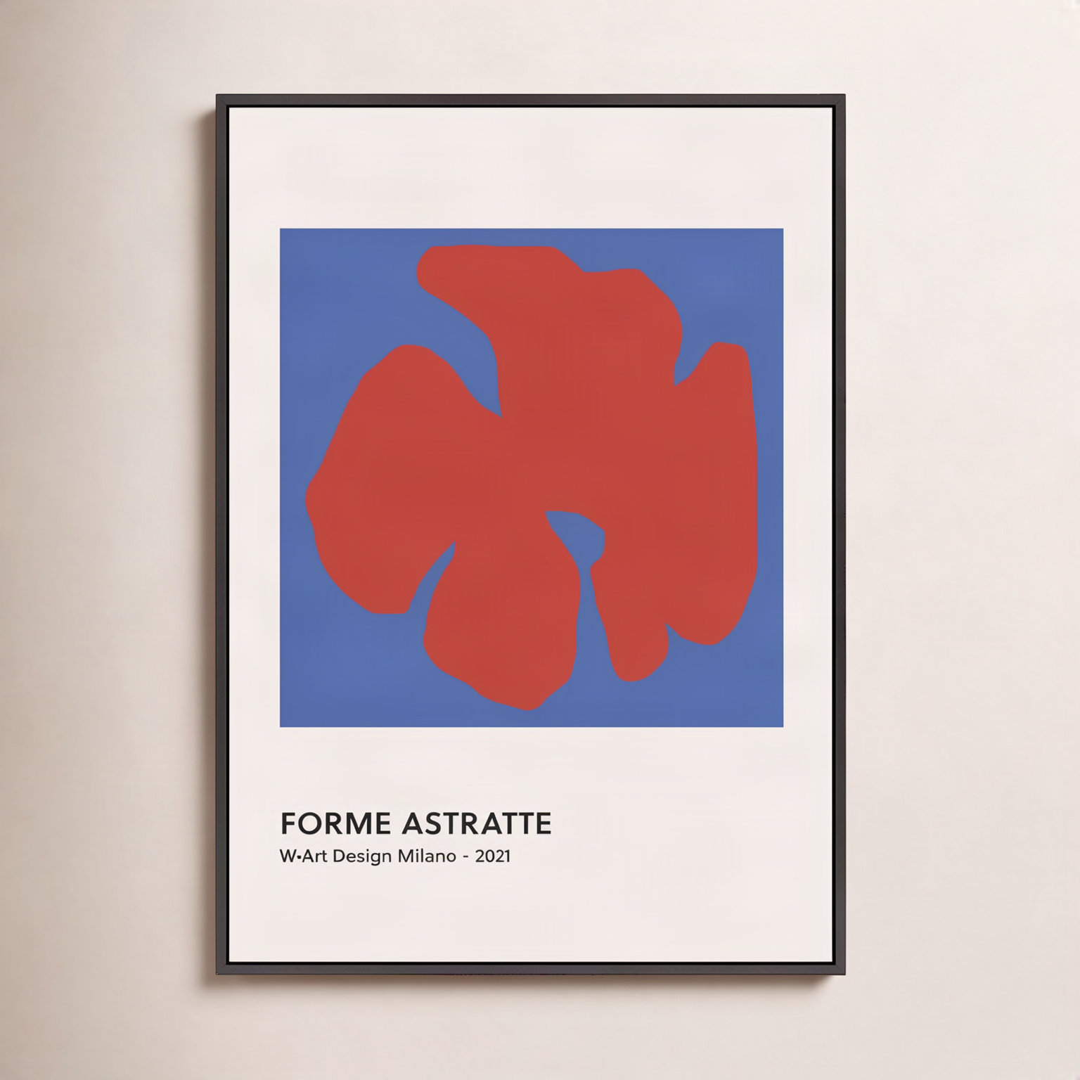 Despina Forme Astratte Blue & Red by Romina Gadler, 20" H x 14" W x 1.25" D, Black Framed Canvas