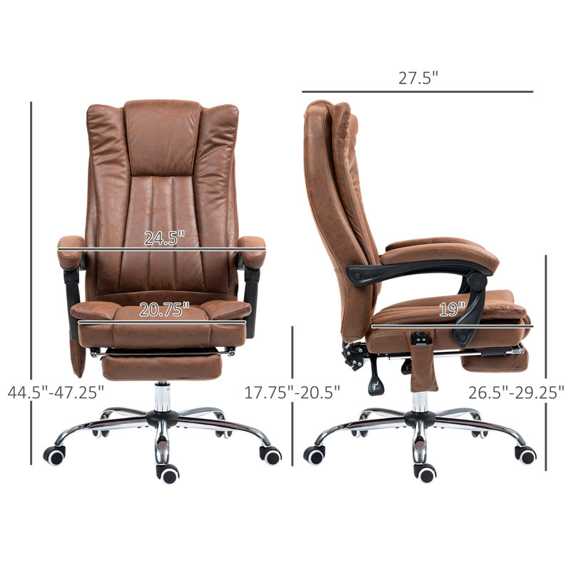 Fauteuil de bureau en microfibre de massage, chaise d'ordinateur à haut dossier avec massage à 6 points et chaleur, Brun
