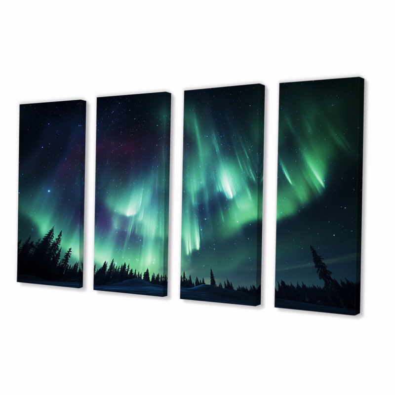 Ensemble de 4 décorations murales Canadian Boreal Ballet IV - Northern Lights, H 32 po x l 64 po