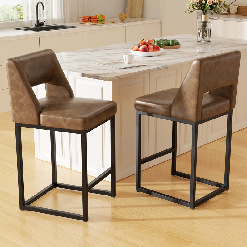 Upholstered Counter Height Bar Stool With Solid Wood Legs, Brown