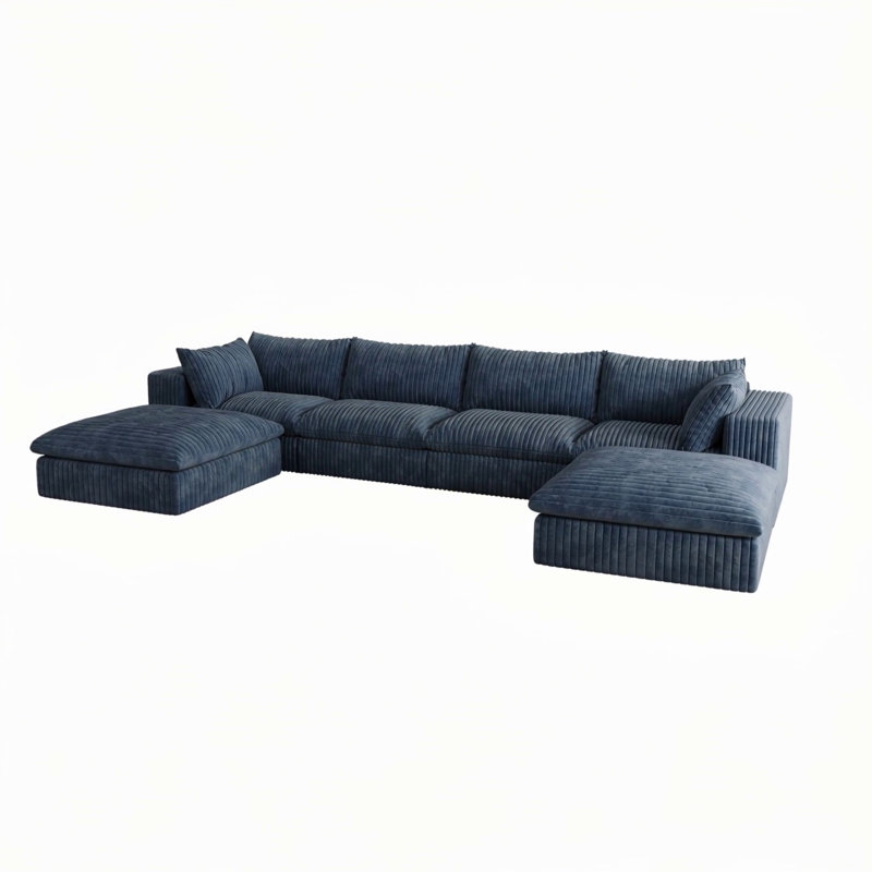 Canapé de 157,6 pouces avec tissu en velours côtelé, sièges profonds, coussins amovibles, sans assemblage et configurations pour différentes pièces
