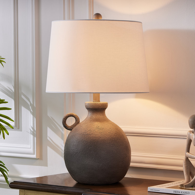 Maryclare 25 in. White Coastal Rustic Dimmable Ceramic Resin Bedroom Living Room Bedside Desk Nightstand Table Lamps With USB Port