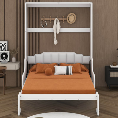 Grand lit escamotable avec bureau, cadre de lit mural pliant en bois avec coussin, pour petite chambre à coucher, chambre d'amis, bureau à domicile