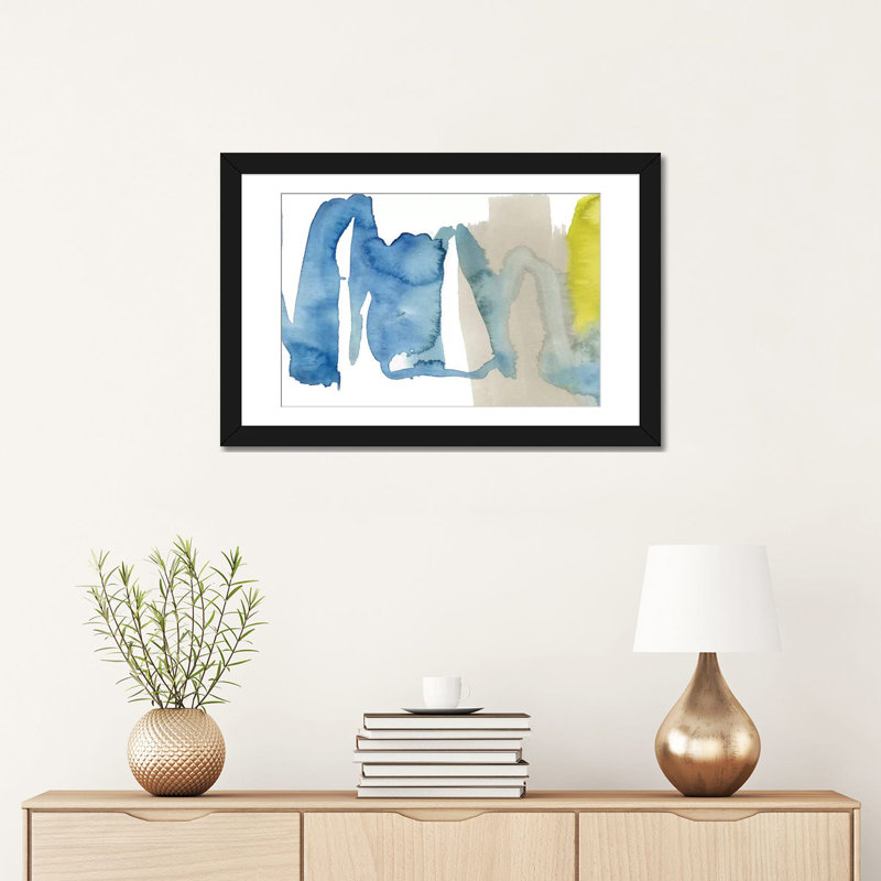 «Indigo and Citron I», reproduction sur toile, H 12 po x l 18 po x P 1,5 po, Toile tendue, Blanc