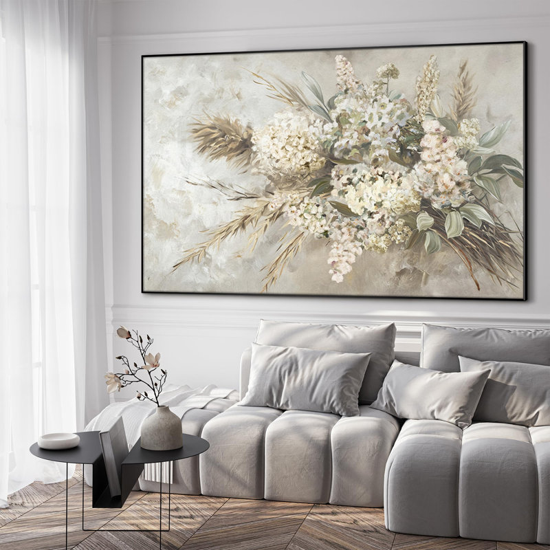 Très grand art mural imprimé sur toile - Bouquet de fleurs rétro, décoration pour le salon ou la chambre à coucher - «Assemblage requis du cadre (cadre non fini)»