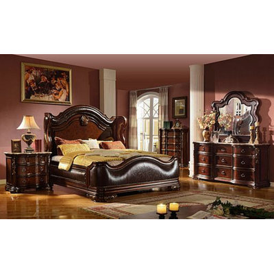 Très grand lit 4 pièces Bella en noyer foncé de style traditionnel Bella