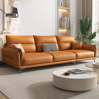 Orange Genuine Leather Modular Sofa cushion couch