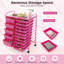 Chariot de rangement mobile à 17 tiroirs 17 Stories avec tiroirs colorés et cadre en métal rose vif