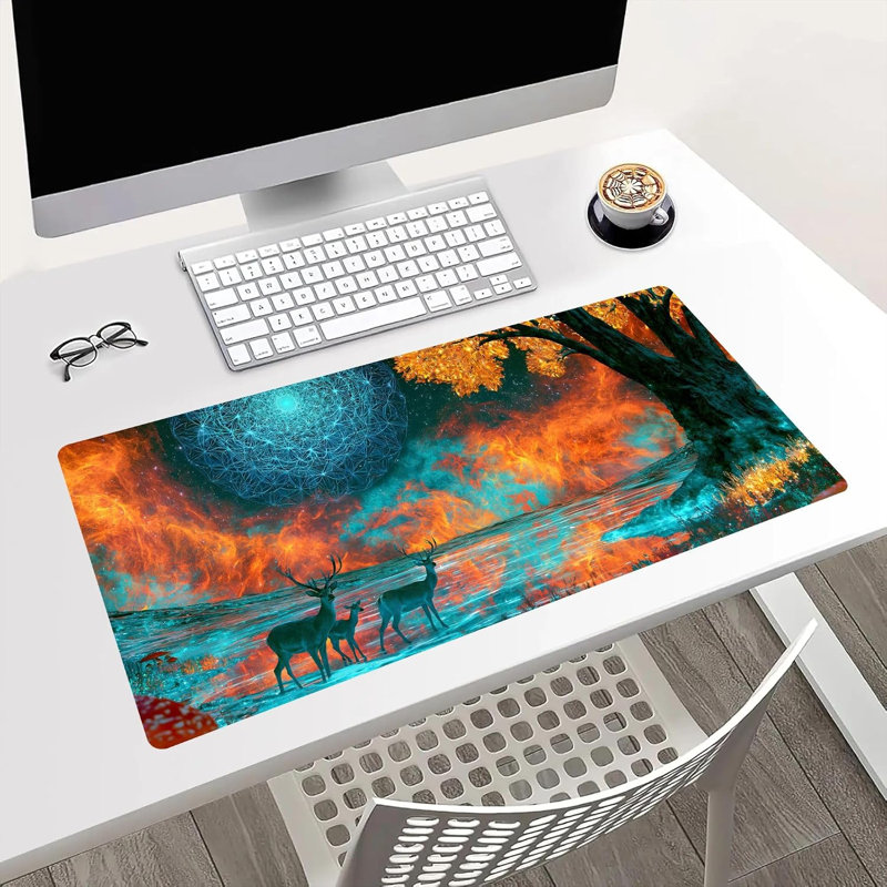 Tapis de souris Forêt Cerf, tapis de bureau étendu, décoration de bureau pour les fêtes, 40 x 80 cm