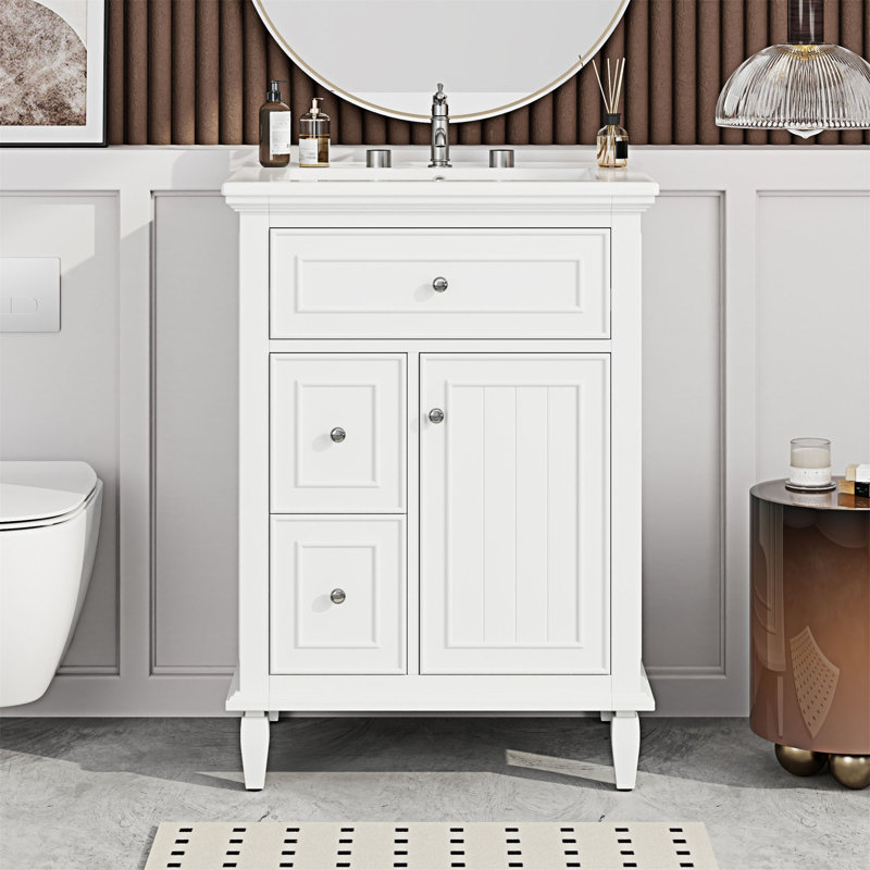 Meuble-lavabo de salle de bain avec lavabo, Blanc
