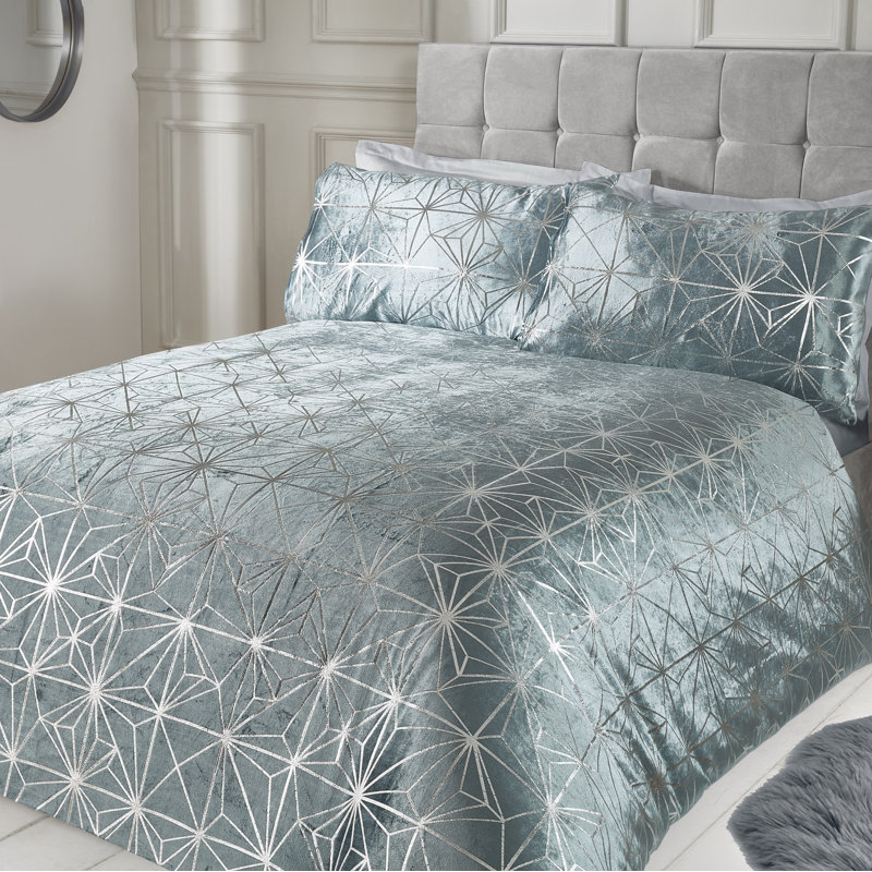 Cowley Geometric Shapes Duvet Cover Set with Pillowcases Included, Blue, Double - 2 Standard Pillowcases