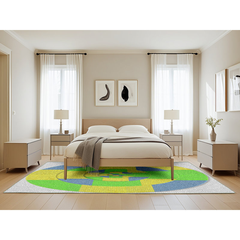 Tapis géométrique jaune / bleu / vert, Rectangle 5 pi x 8 pi
