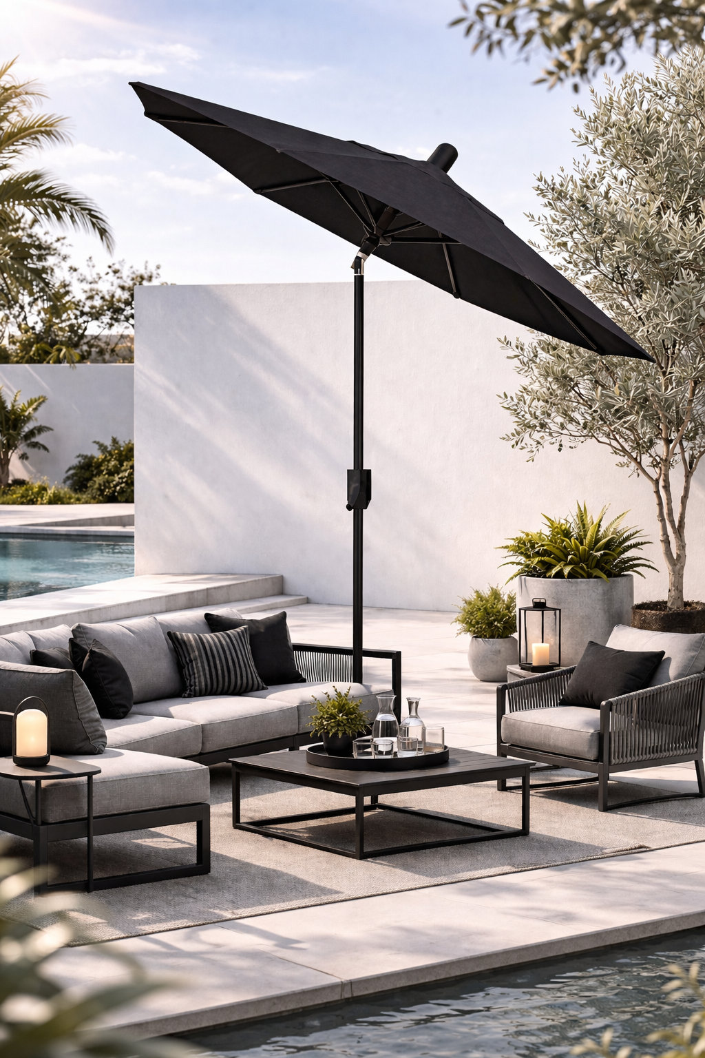 Natalie 6.2' Umbrella, Antique Bronze, Black