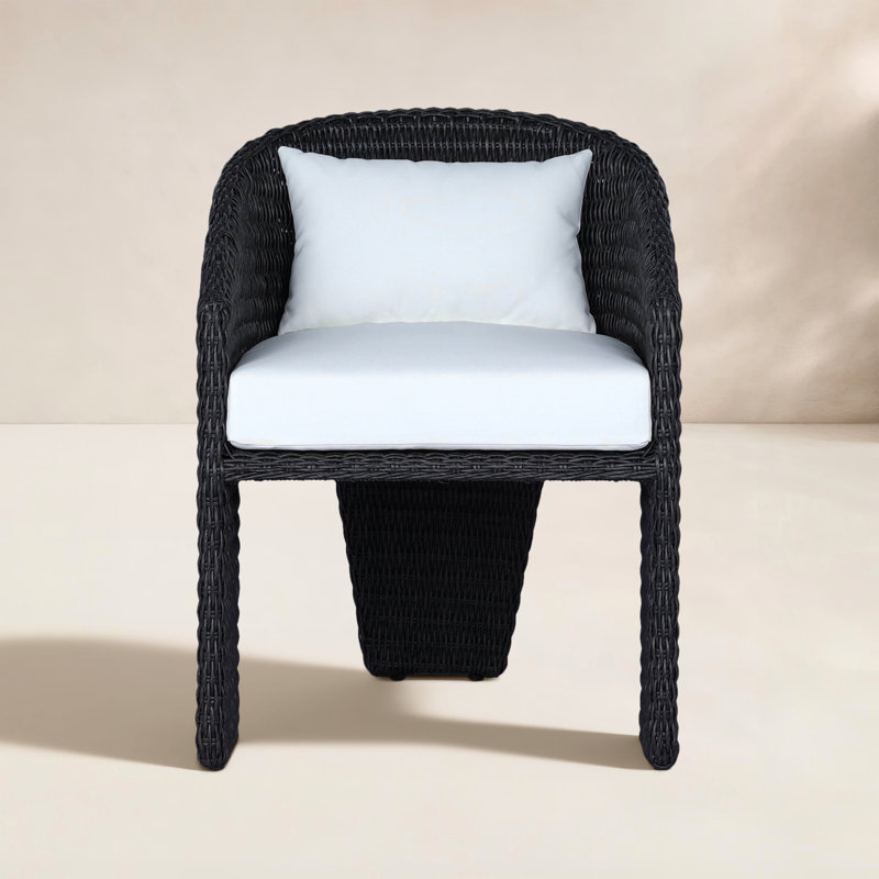 Fae Outdoor Dining Armchair, Vintage Coal Wicker/White Performance Olefin