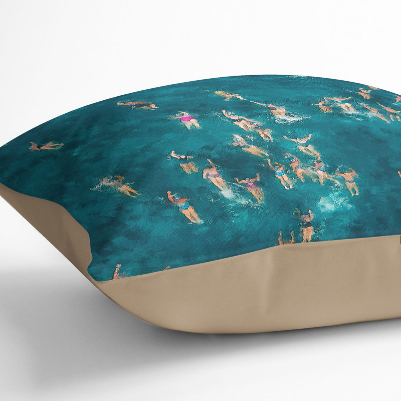 Swimmers Swimming Painting Cushion with Filling, Stone, 55cm H x 55cm W x 20cm D