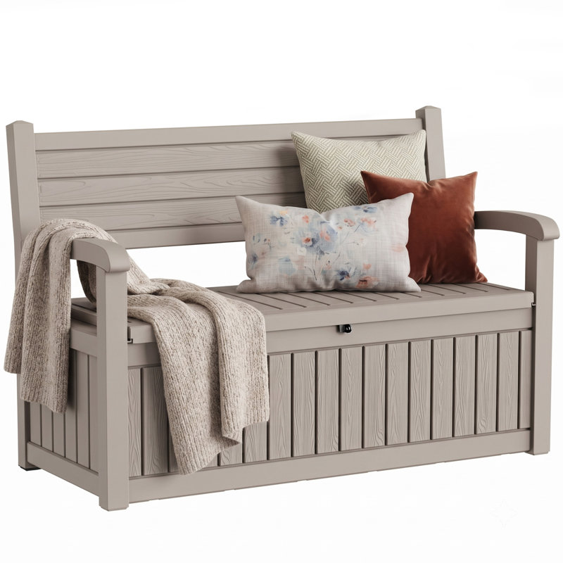 Banc de rangement extérieur imperméable et verrouillable, Marron clair