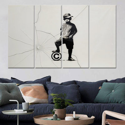 «Modern Banksy Boy», reproduction d'art élégante sur toile tendue 4P