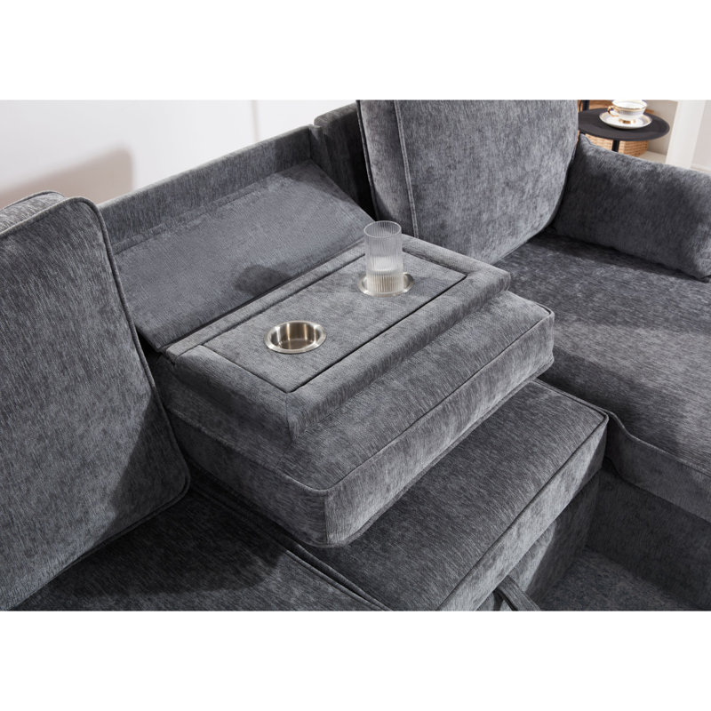 Canapé-lit modulaire en tissu gris foncé Emmy