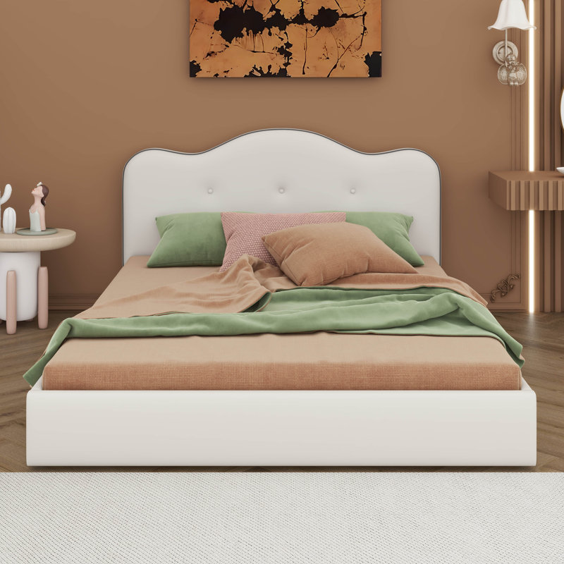 Grand lit plateforme tapissier en velours avec tête de lit, lit plateforme bas, aucun sommier tapissier requis, Grand lit