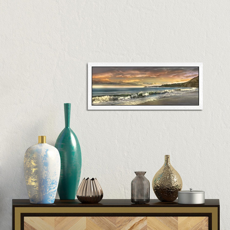 Warm Sunset by Mike Calascibetta - Panoramic Print on Canvas, White Floater Framed, 30.48 cm H x 91.44 cm W
