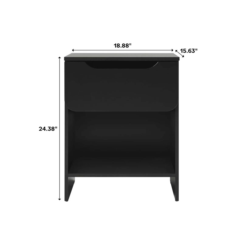 Carmet 1-Drawer Nightstands with Storage Cubby, Black