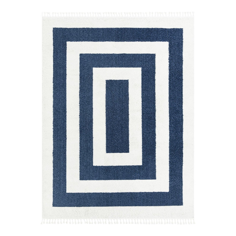Tapis bleu en polyester tissé à la machine Deiah, Rectangle 10 pi x 14 pi 1 po