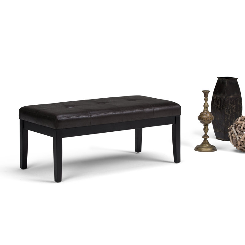 Banc de repose-pieds capitonné contemporain en cuir l 41 po Lacey, Noir vieilli